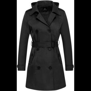 Women Waterproof Trench Coat Double Breasted Lapel Overcoat with Removable Hood